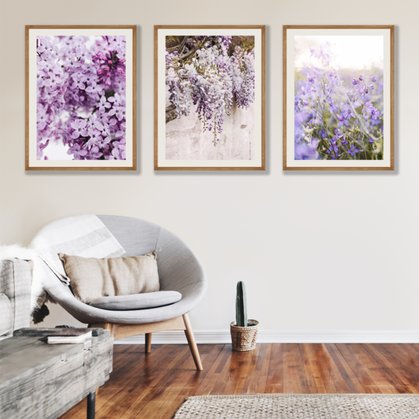 Plakaty 3 szt. Fioletowe Kwiaty Posteran Plakaty Obrazy