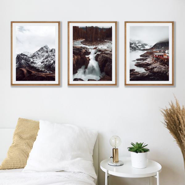 Plakaty 3 szt. Skandynawia Wodospad Posteran Plakaty Obrazy