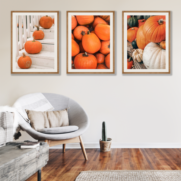 Plakaty 3 szt. Pomarańczowe Dynie Posteran Plakaty Obrazy